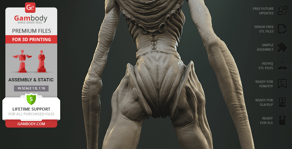 A detailed 3D model of an Alien Newborn's textured back, designed for 3D printing by Gambody.