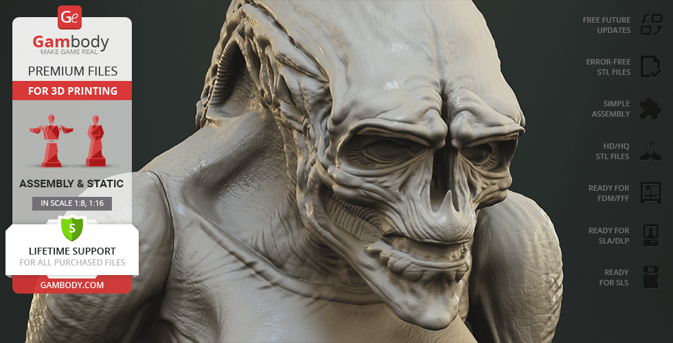 3D model of an Alien Newborn, detailed and textured for 3D printing, shown in a close-up view.