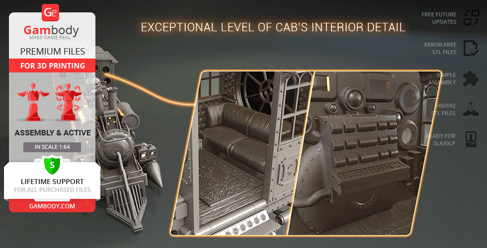 Detailed 3D model of a train cab interior, showcasing intricate controls and seating.