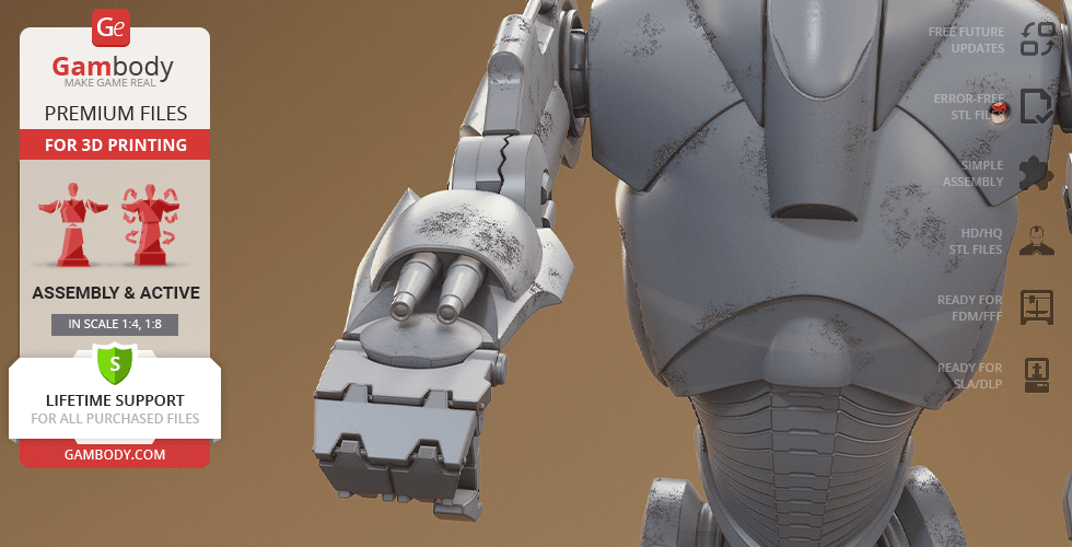 A detailed 3D model of a Super Battle Droid torso and arm, optimized for 3D printing.