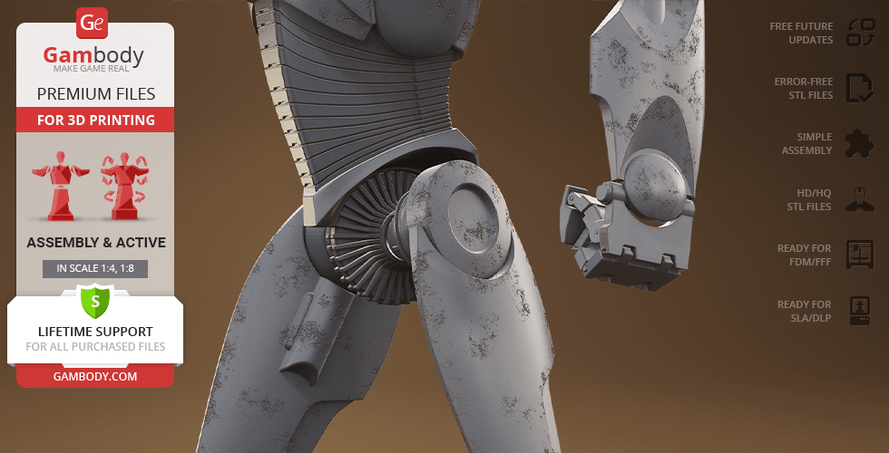 Battle droid 3D model with weathered metal texture, designed for printing.