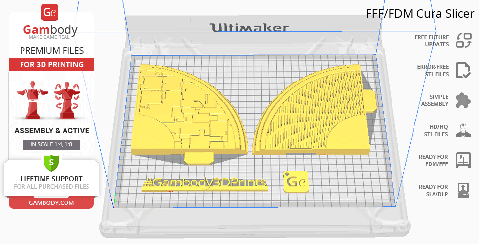 STL files displayed in a 3D printing slicer, showing parts for printing a Super Battle Droid.