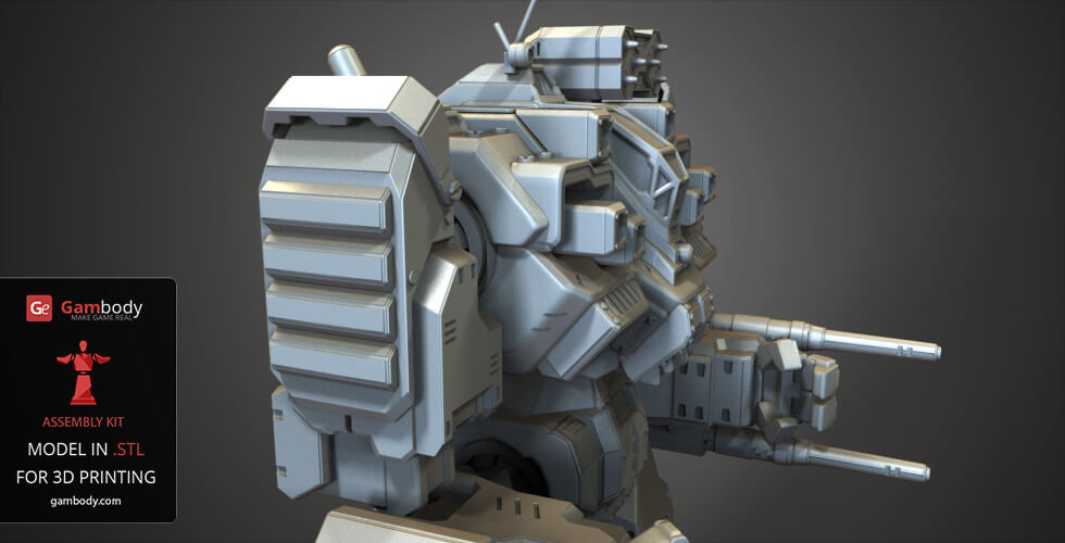 A detailed 3D model of a BattleMaster mech from MechWarrior, designed for 3D printing by Gambody.
