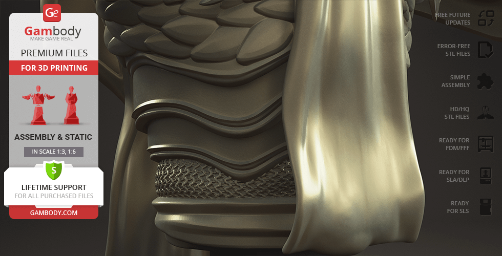 Close-up of a detailed armor bust with flowing drapery, part of a 3D printable model collection.