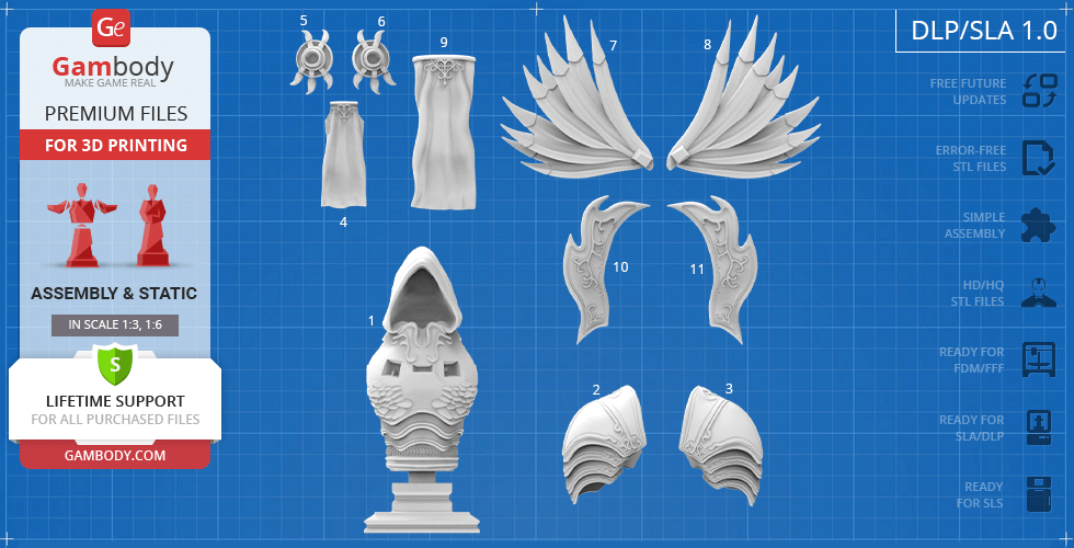 3D model kit of Tyrael Bust with wings, armor, and robe for printing and assembly.