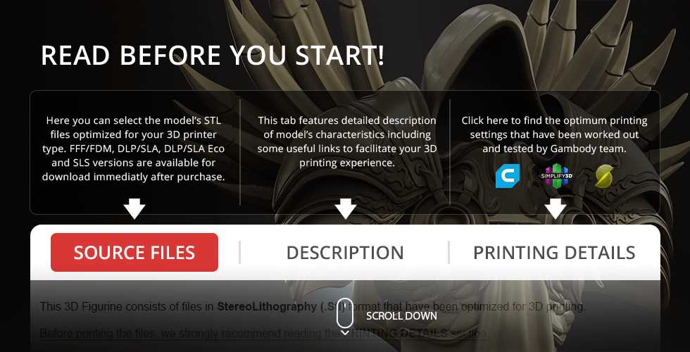 A detailed bust of Tyrael featuring ornate armor elements, optimized for 3D printing, with download instructions.