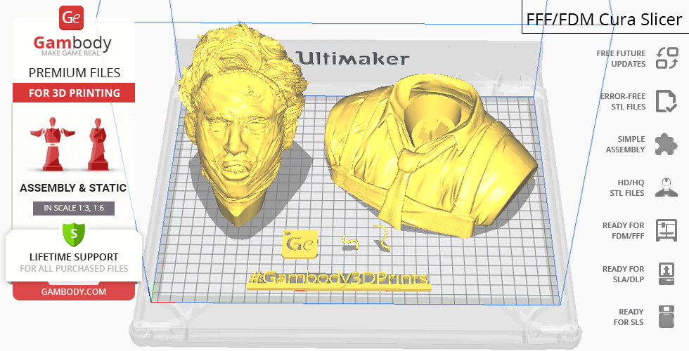 3D model of Leatherface's bust, showing detailed face and upper body, ready for 3D printing.