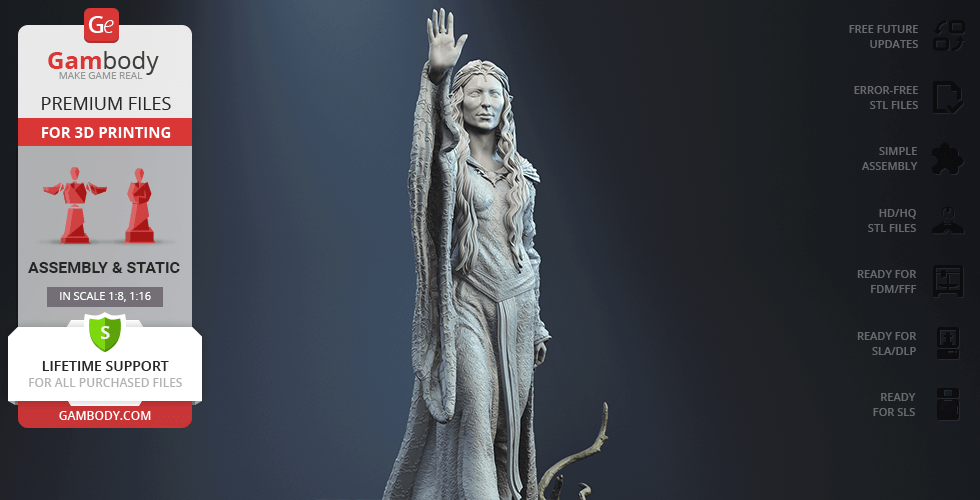 A detailed 3D model of a robed figure with raised hand, designed for 3D printing from Gambody.