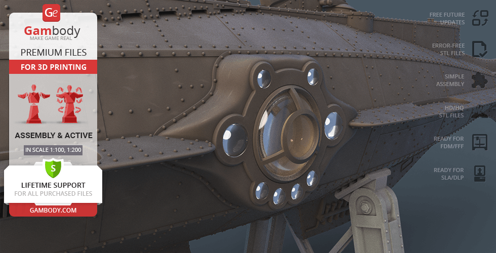 Detailed 3D model of the Nautilus submarine with riveted metal plating and central porthole.