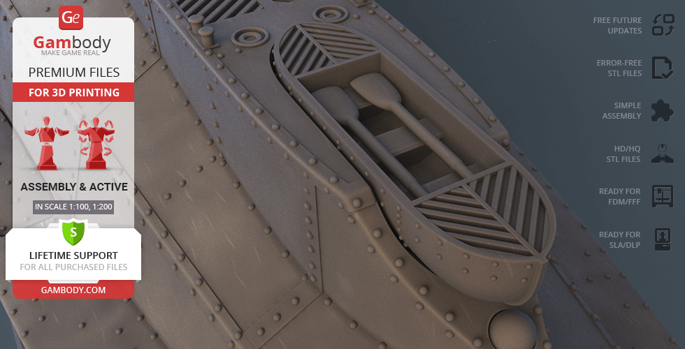 Detailed Nautilus Submarine model with riveted hull, designed for 3D printing.