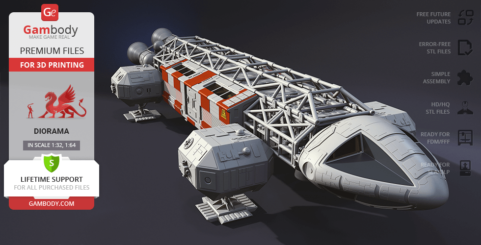 A detailed 3D model of the Eagle Transporter spaceship designed for 3D printing.