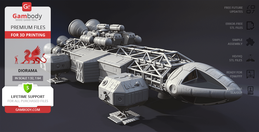 3D model of the Eagle Transporter spacecraft with detailed add-on kit for printing.