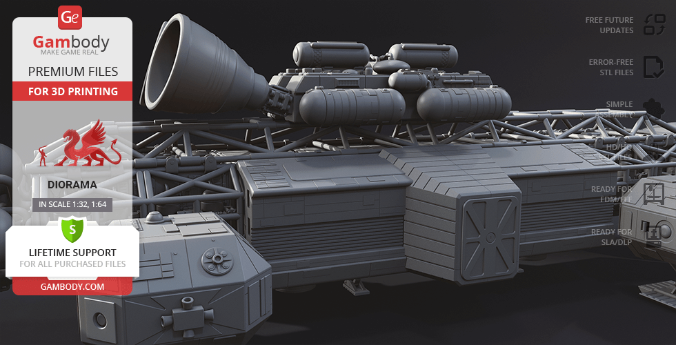 A detailed 3D model of the Eagle Transporter spacecraft for 3D printing, featuring intricate design elements.