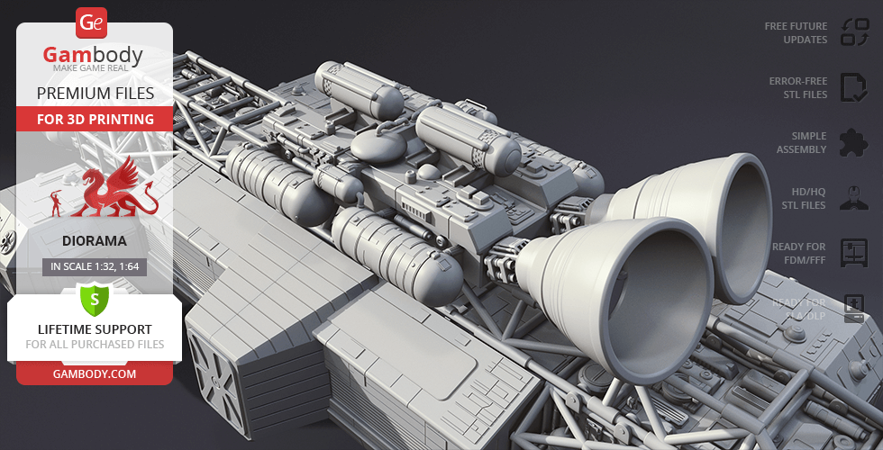 3D model of a detailed Eagle Transporter spacecraft add-on kit with engines and structural components.