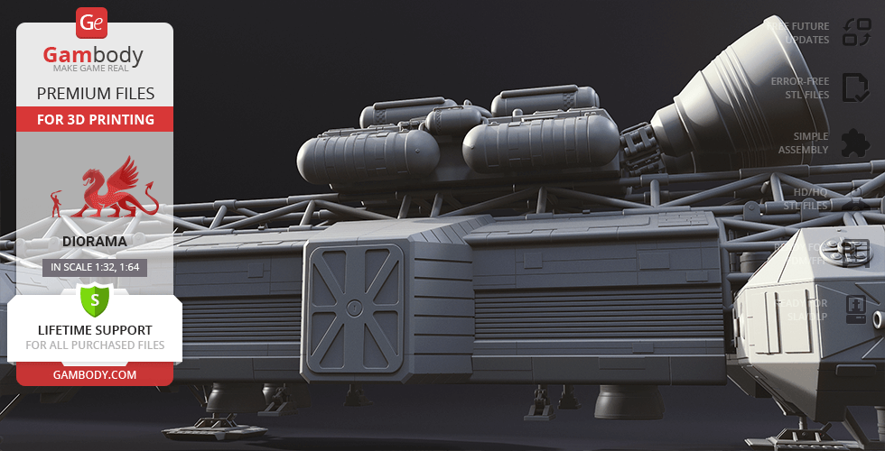 A detailed 3D model of an Eagle Transporter add-on kit for diorama 3D printing, shown in a side view.