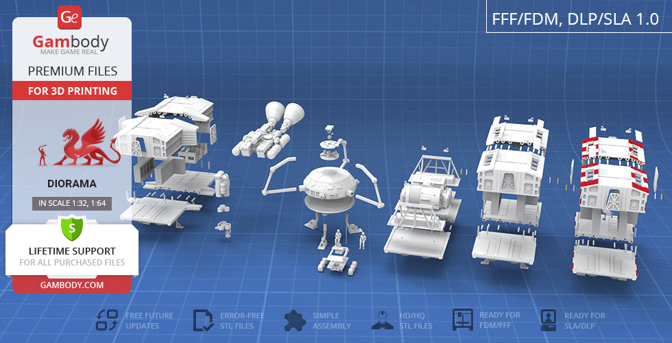 Eagle Transporter add-on kit with multiple parts for 3D printing, displayed on a grid background.