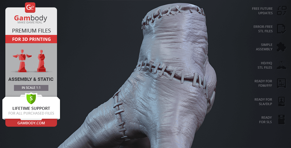 A detailed 3D model of a stitched, textured hand for printing, shown from the wrist side.