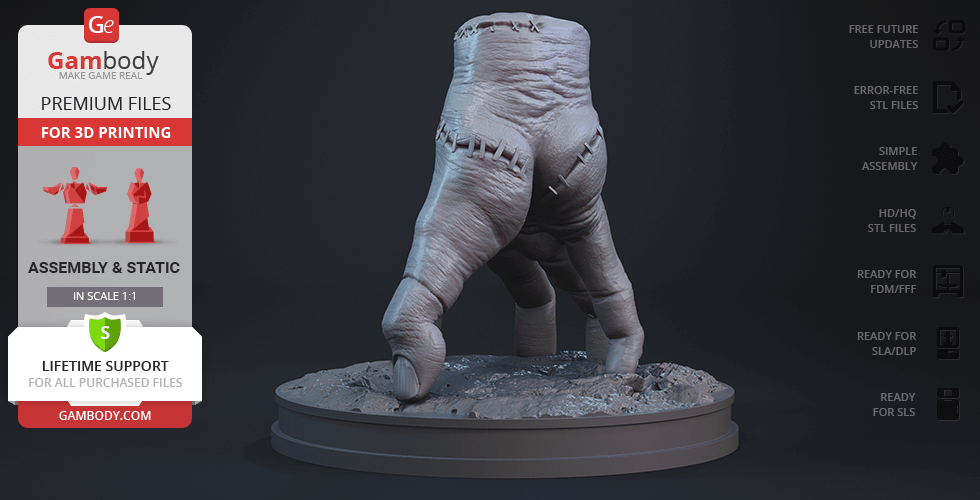 A realistic 3D model of a disembodied hand walking, designed for 3D printing.