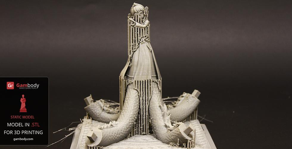 Intricate 3D print of a multi-tentacled creature with a central figure, inspired by Smite's Scylla.