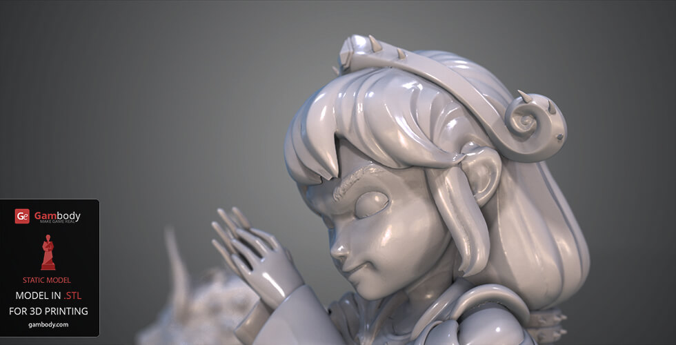 A 3D model of a character with closed eyes and decorative headband, designed for 3D printing.