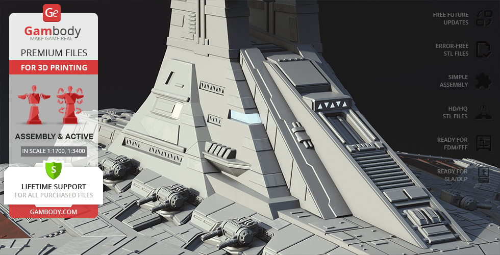 Detailed 3D model of a Venator-class Star Destroyer for 3D printing, with assembly instructions.