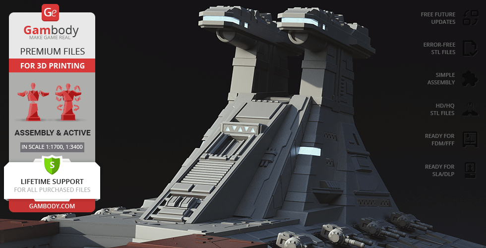 A detailed 3D model of a Venator-class Star Destroyer for printing, showcasing intricate designs and turrets.
