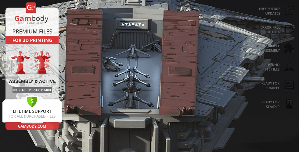 Detailed 3D model of a Venator-class Star Destroyer, designed for 3D printing by Gambody.