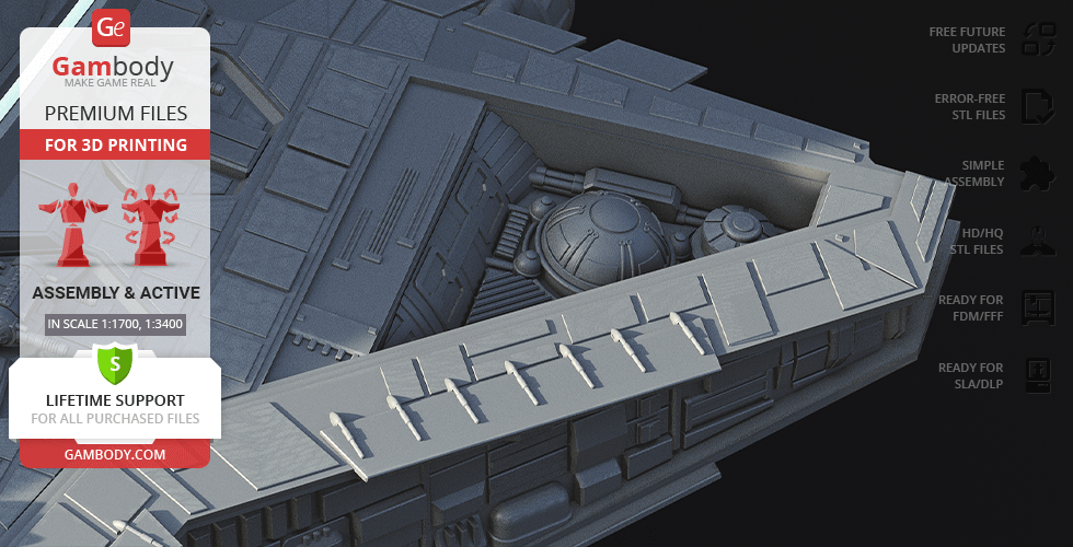 Detailed model of Venator-class Star Destroyer for 3D printing, showcasing intricate surface textures.