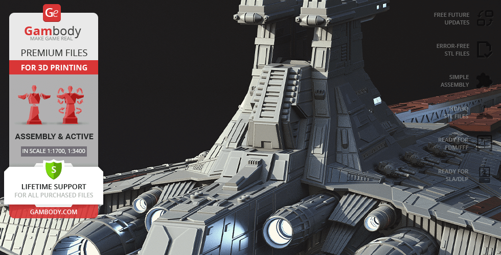 Detailed 3D model of a Venator-class Star Destroyer for 3D printing, featuring intricate ship design.