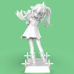A detailed 3D model of a girl with intricate dress and dynamic pose, ready for printing.
