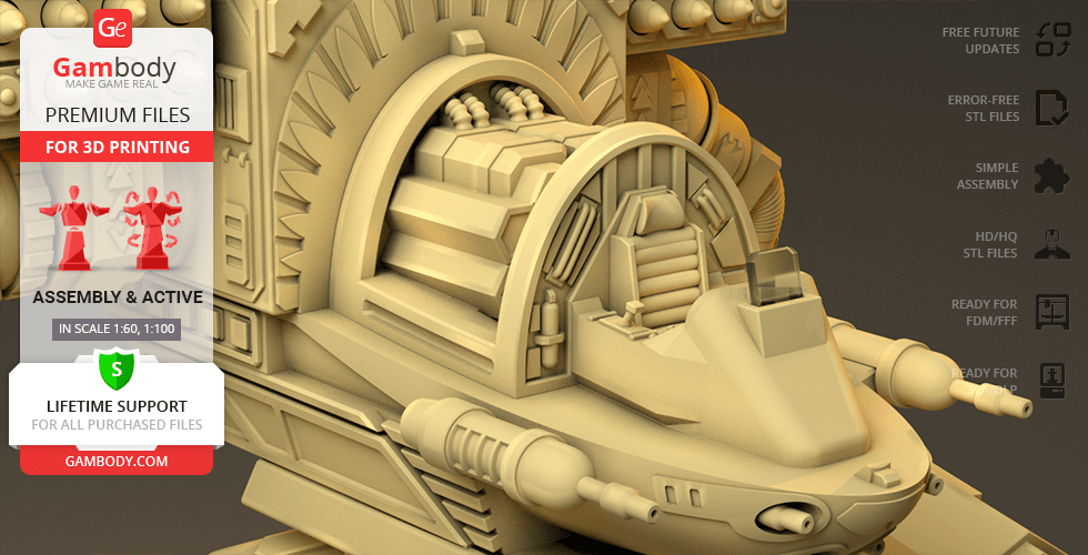 A detailed 3D model of the MadCat Classic Mech cockpit for 3D printing, showcased on Gambody.