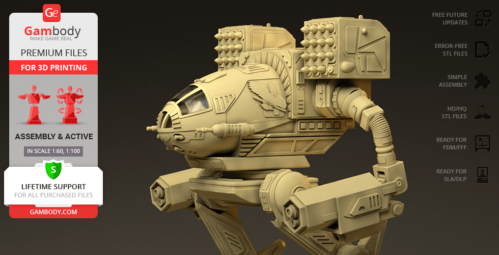 A detailed 3D model of the MadCat Classic Mech for printing, featuring intricate mechanical components.