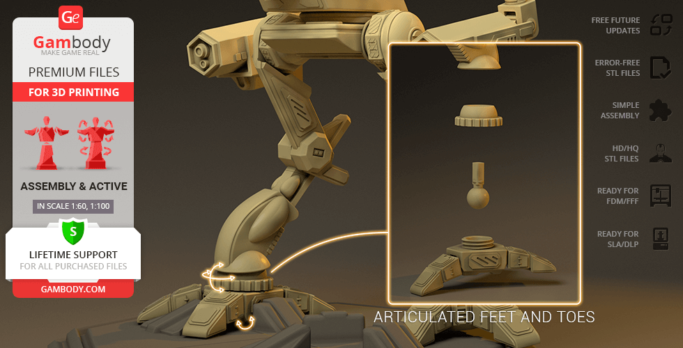 MadCat Classic Mech 3D model features articulated feet and toes, ready for 3D printing from Gambody.