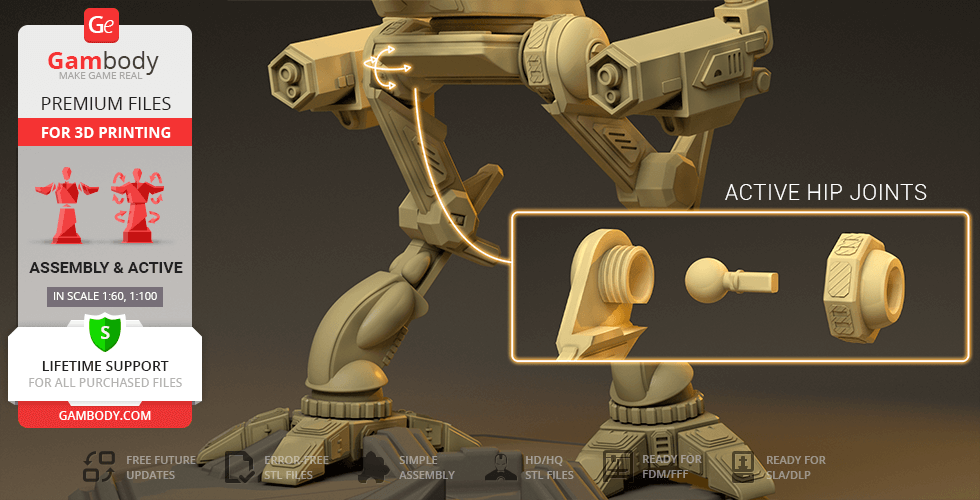 A detailed 3D model of the MadCat mech showing leg design and active hip joints for 3D printing.