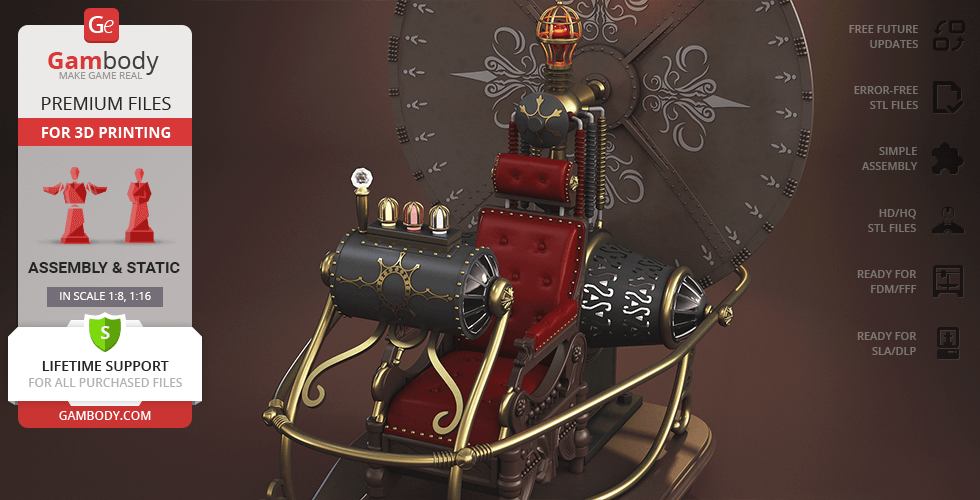 A detailed 3D model of a vintage 1960 time machine with ornate design elements for 3D printing.