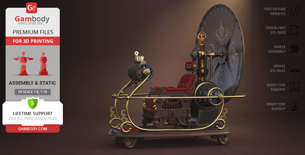 A vintage-style 3D model of a time machine with intricate details and a large rear disc.