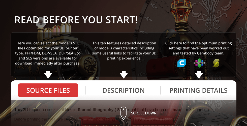 A 3D printing webpage for a 1960 time machine model with STL file options and printing guides.