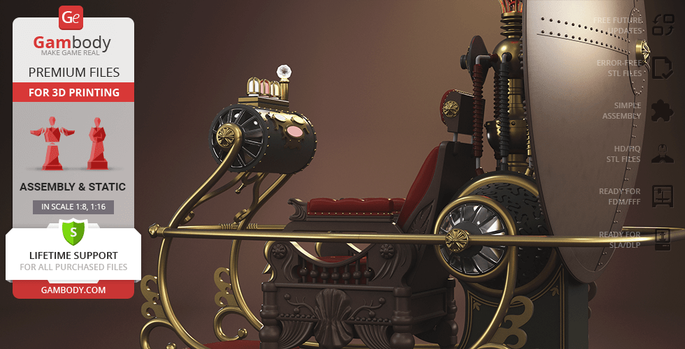 A detailed 3D model of a vintage 1960 time machine with intricate metallic and ornate design elements.