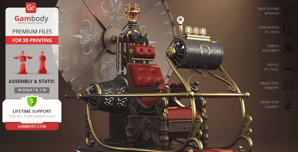 Vintage time machine model with ornate design and large disc. 3D printing files available.