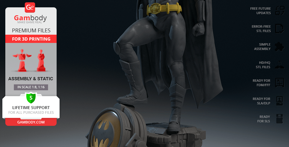 3D model of Batman 1989, standing on a bat emblem base, detailed for 3D printing.