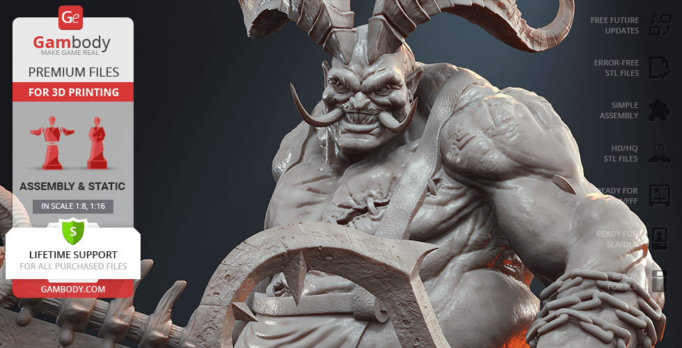 A muscular, horned demon figure from Diablo IV, designed for 3D printing.