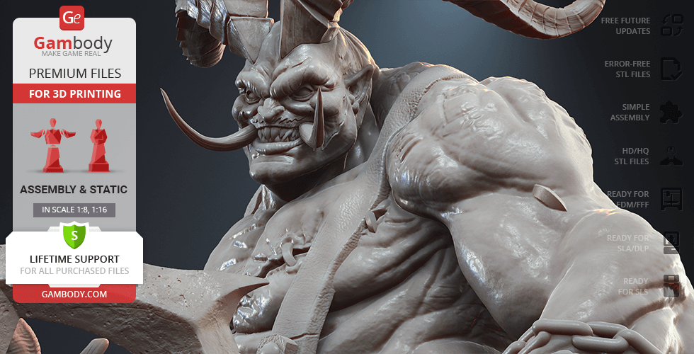 A muscular, horned creature with a menacing grin, designed for 3D printing from a video game character.