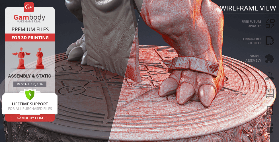 A detailed 3D model of The Butcher's foot from Diablo IV, displayed on a textured circular base.