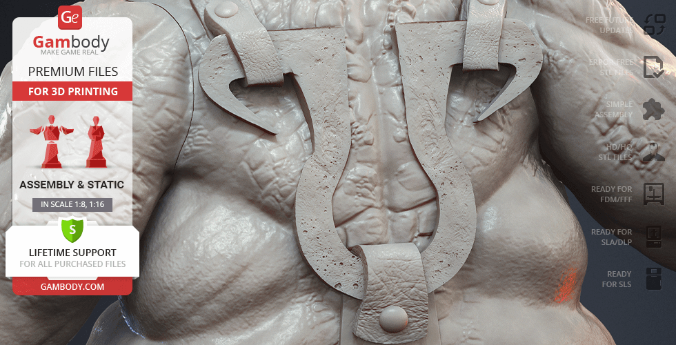 The Butcher character from Diablo IV with detailed skin and leather straps, ready for 3D printing.