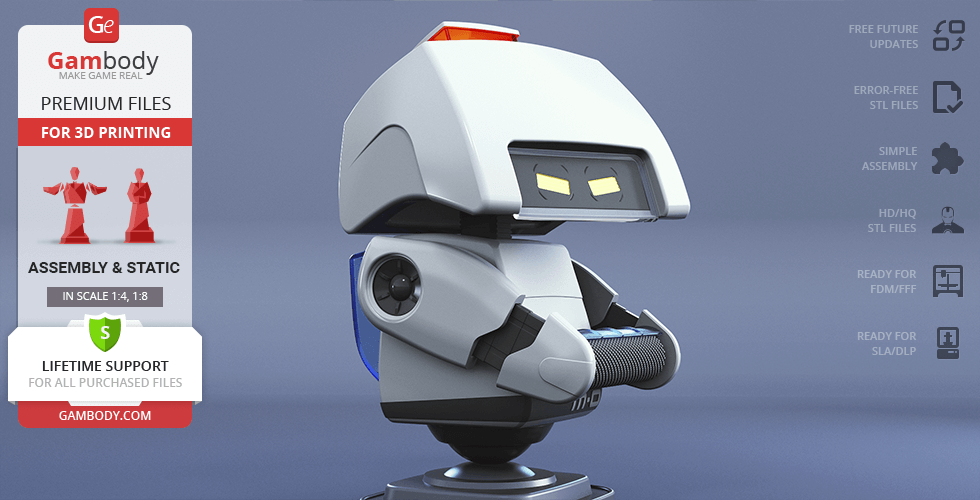 3D model of M-O from WALL-E, designed for 3D printing, displayed in Gambody advertisement.