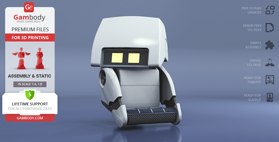 A 3D model STL file of M-O from WALL-E, suitable for 3D printing.