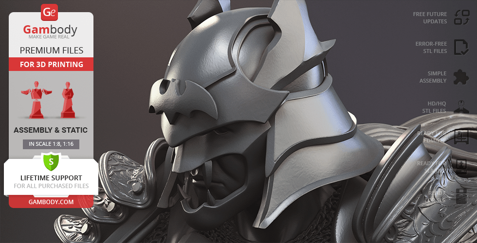 Armor-clad Batman Ninja 3D model for printing, showcasing detailed helmet and shoulder armor.