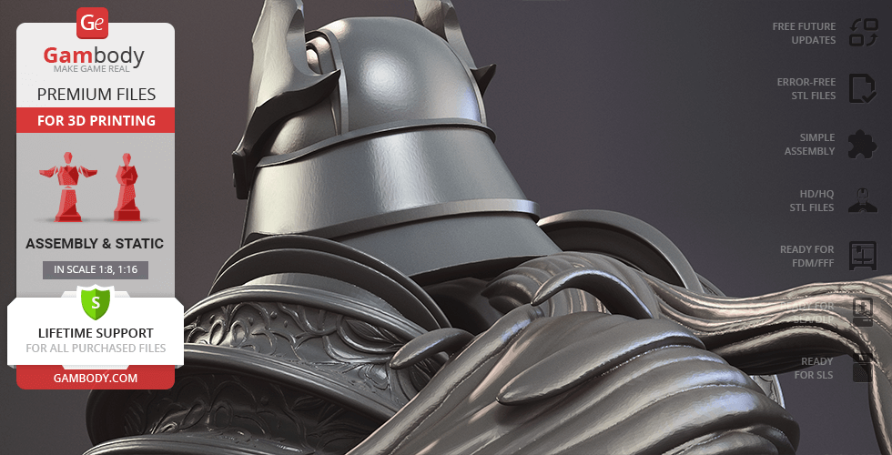 Armored Batman Ninja 3D print model with detailed textures, offered by Gambody for assembly and static display.
