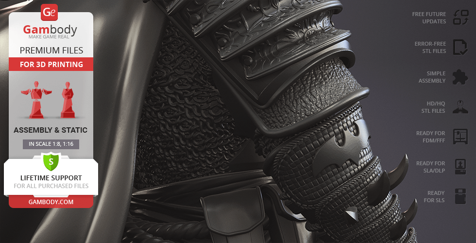 Close-up of a detailed 3D model showing textured armor featuring a bat emblem, designed for 3D printing.
