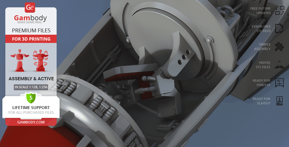 A close-up of the detailed interior of Thunderbird 1, designed for 3D printing by Gambody.